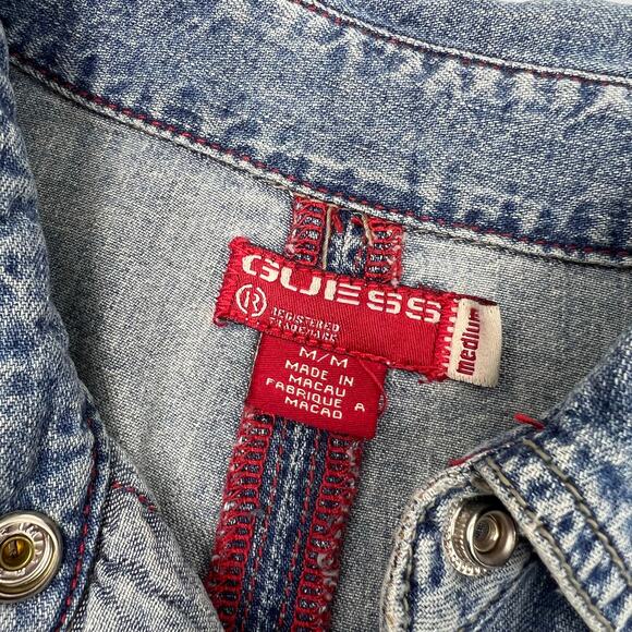 Guess Womens Vintage 90s Y2K Denim Snap Button Grunge Long Sleeve Dress Sz M - Picture 10 of 14
